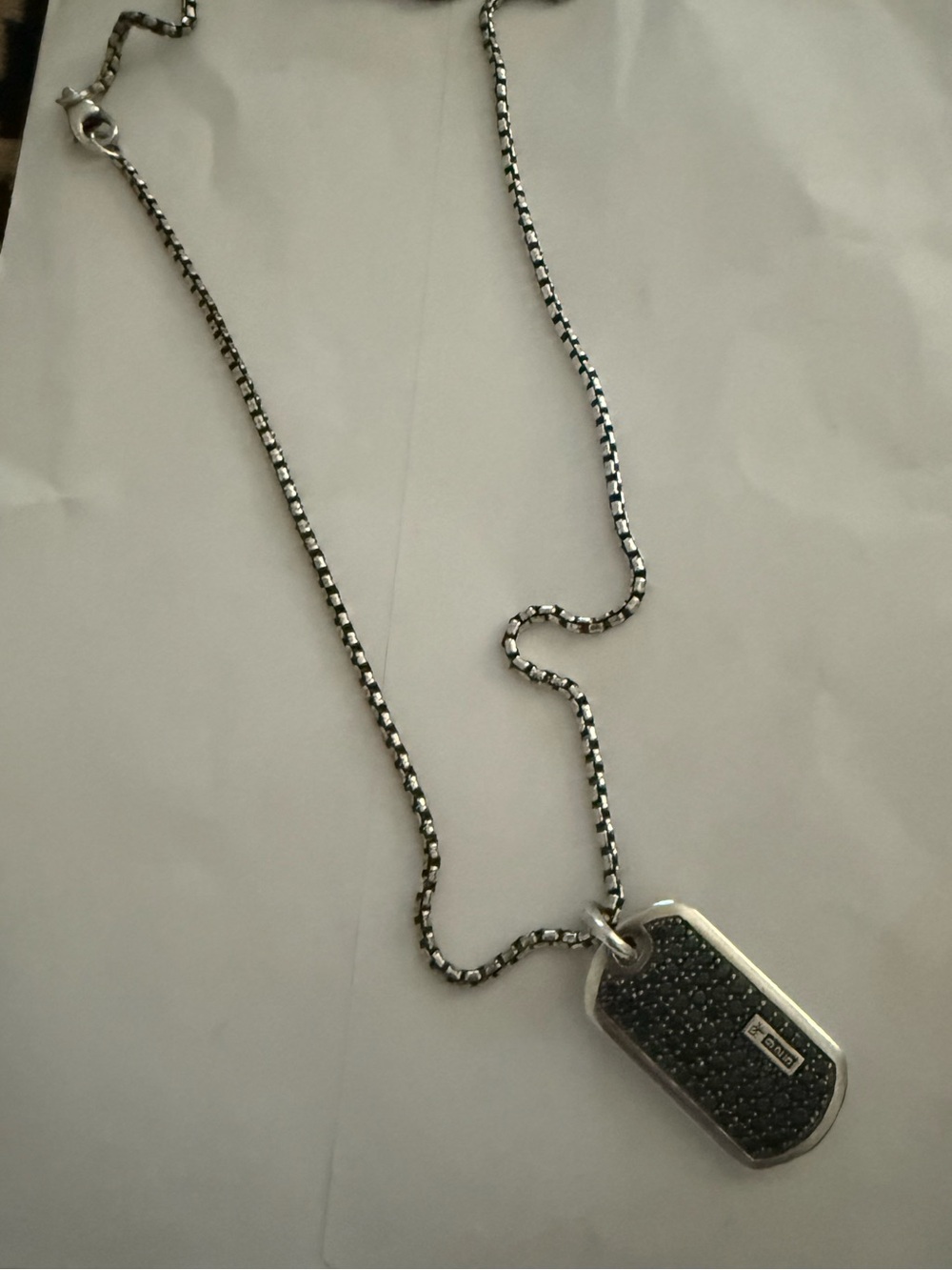 David Yurman Black Crystal Dog Tag Pendant